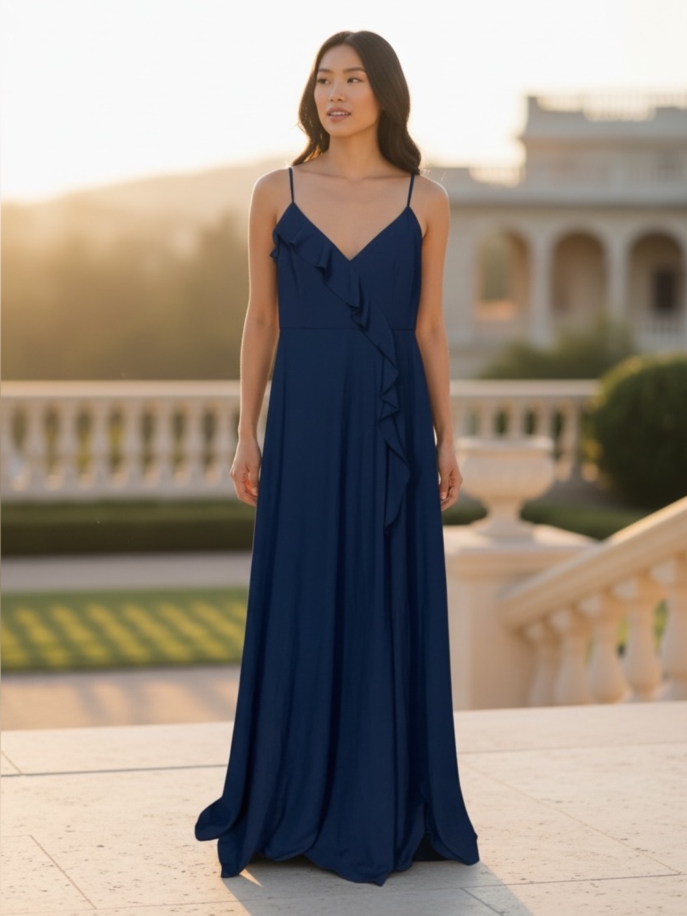 Wtoo Ruffle Detail Formal Dress in Navy NWT